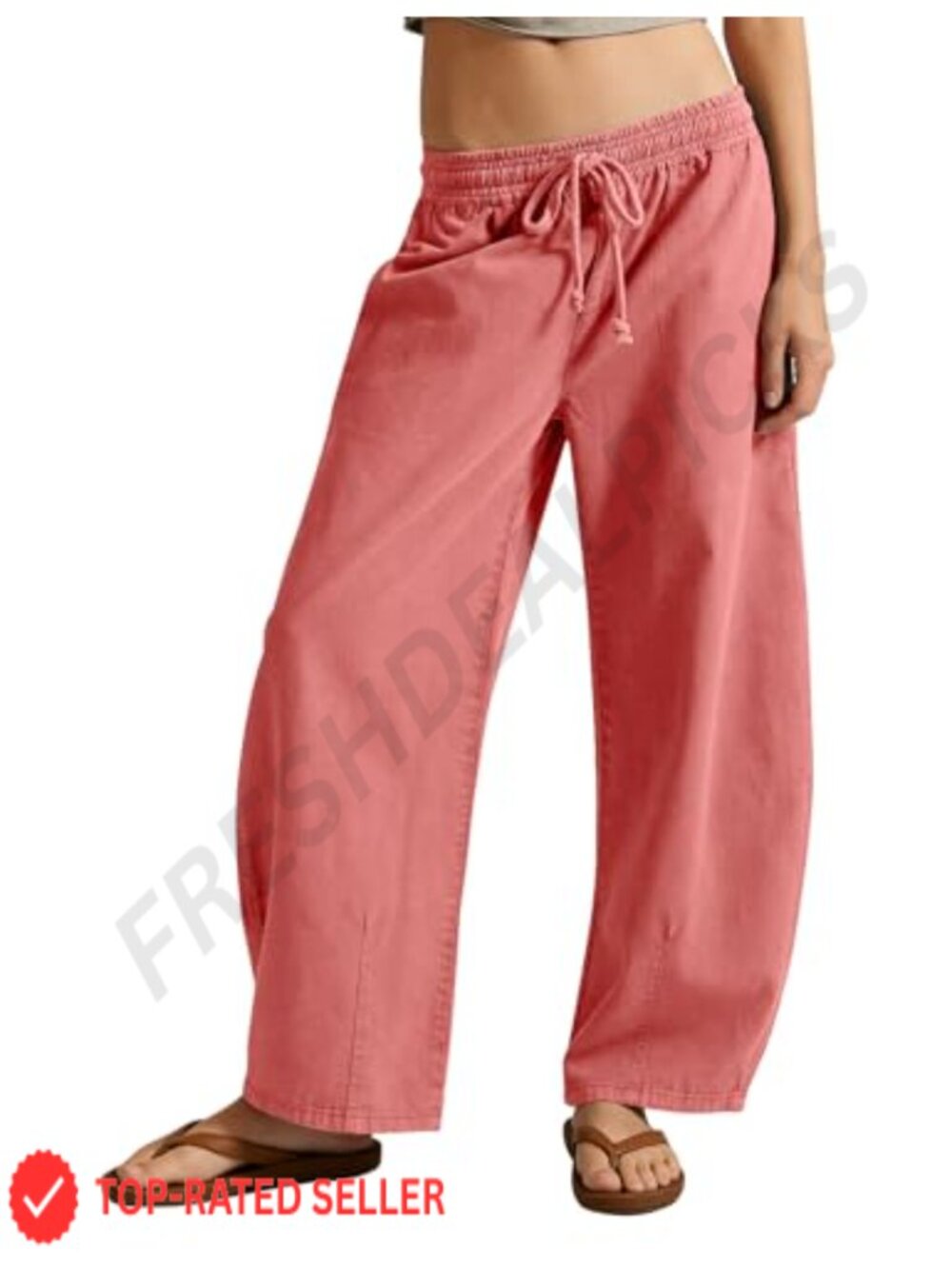 Women's 100% Cotton Barrel Leg Pants with Pockets Elastic Waist Wide Leg Lounge